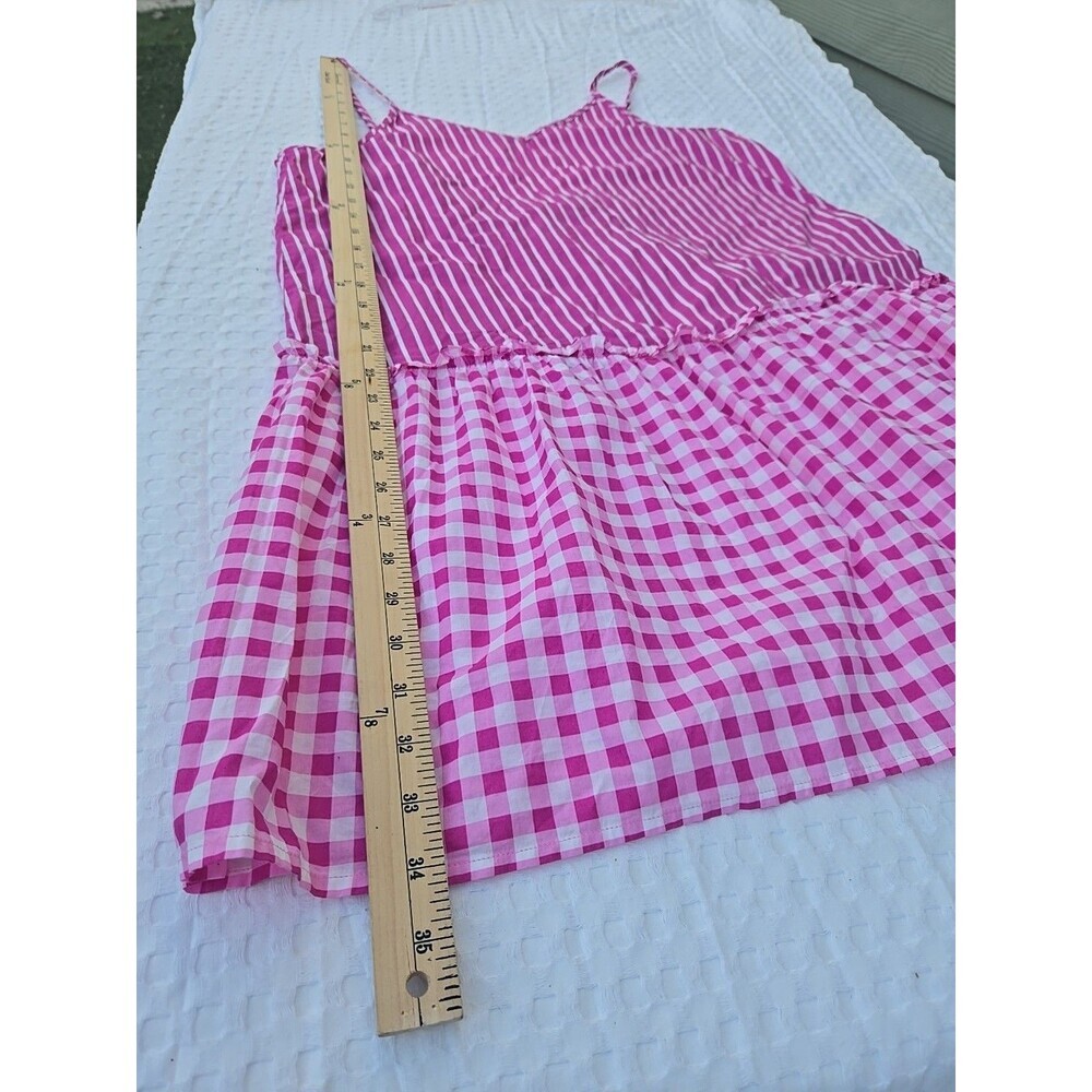J CREW Dress Cover Up Beach Pink Cotton Gingham Stripe Tiered Ruffle Size S - Picture 5 of 6